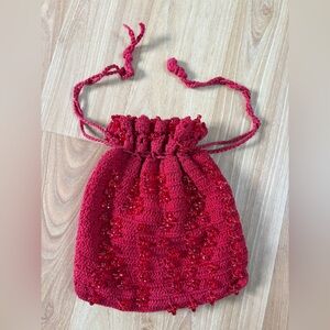 Elegant Red Crochet Beaded Drawstring Bag